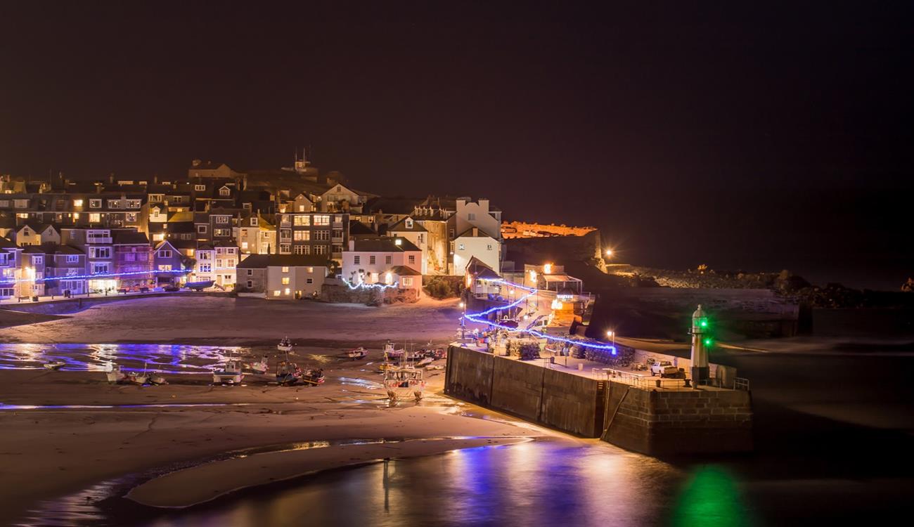 St Ives is magical at Christmas with lights filling the harbour.