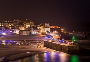 St Ives is magical at Christmas with lights filling the harbour.