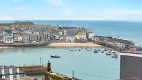 St Ives' iconic harbour as seen from the garden's top seating area.