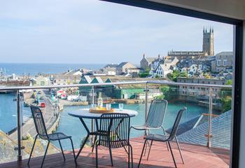 The terrace has breathtaking views across Penzance, the harbour and across Mount's Bay towards St Michael's Mount.
