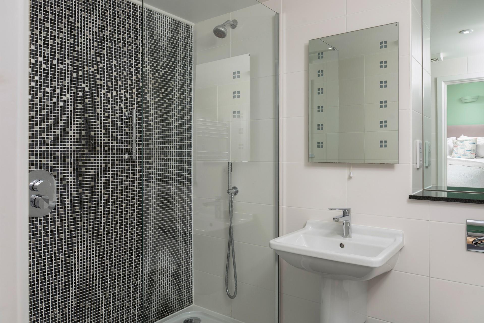 The spacious en suite shower room.