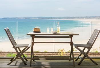 Enjoy uninterrupted views over Porthkidney Beach and beyond from your idyllic private balcony. 