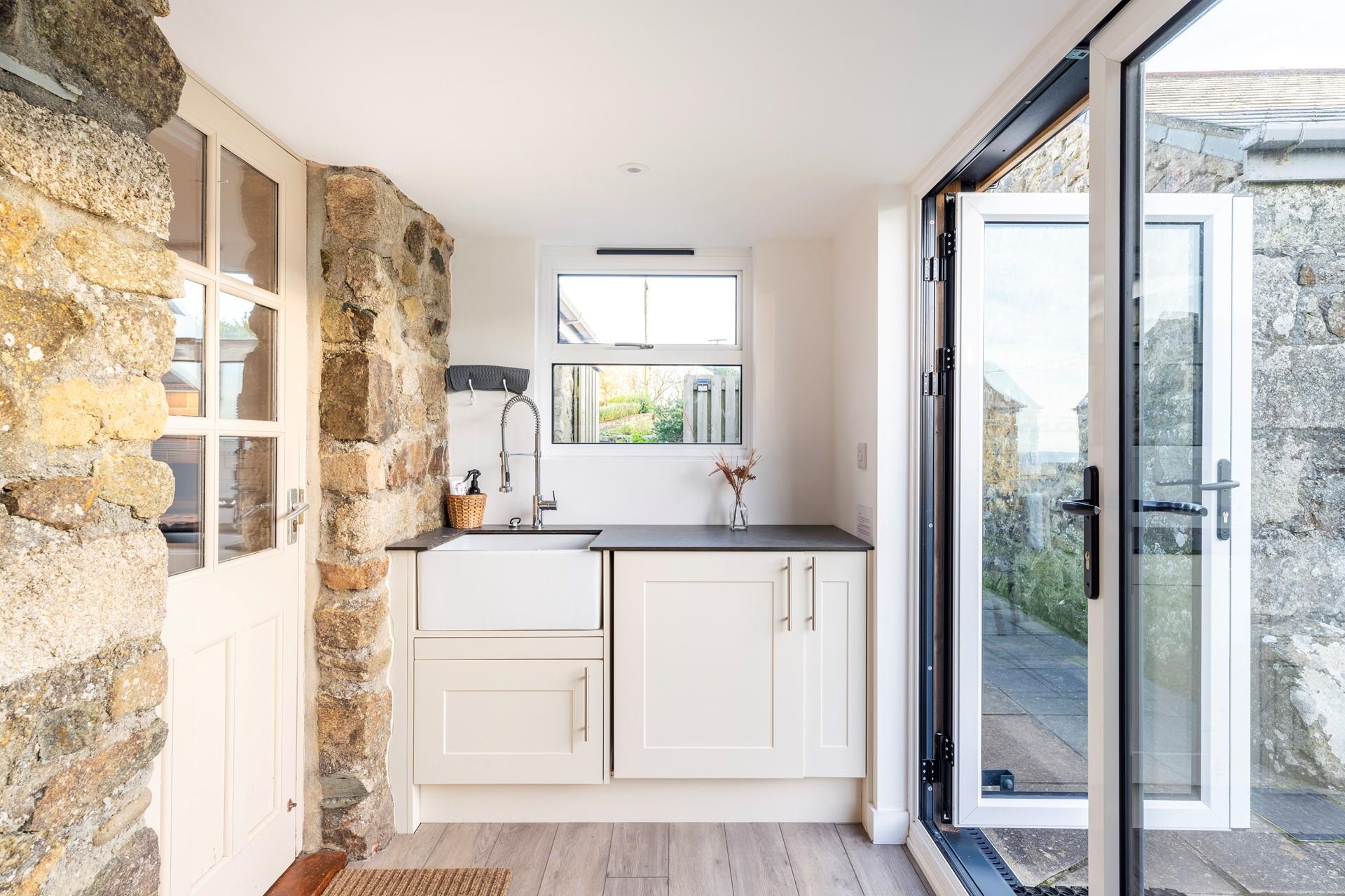 The porch is perfect for storing muddy boots after long scenic walks.