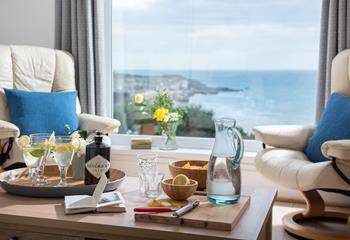 Enjoy a gin and tonic overlooking the stunning view across St Ives.