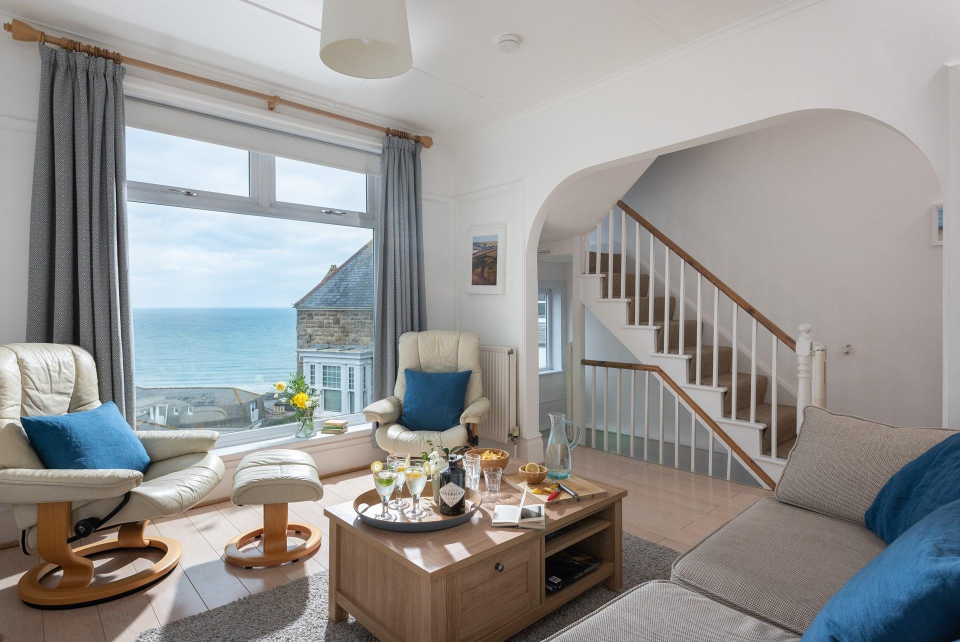 Sit on the sofa and gaze out at the stunning views of wonderful St Ives.