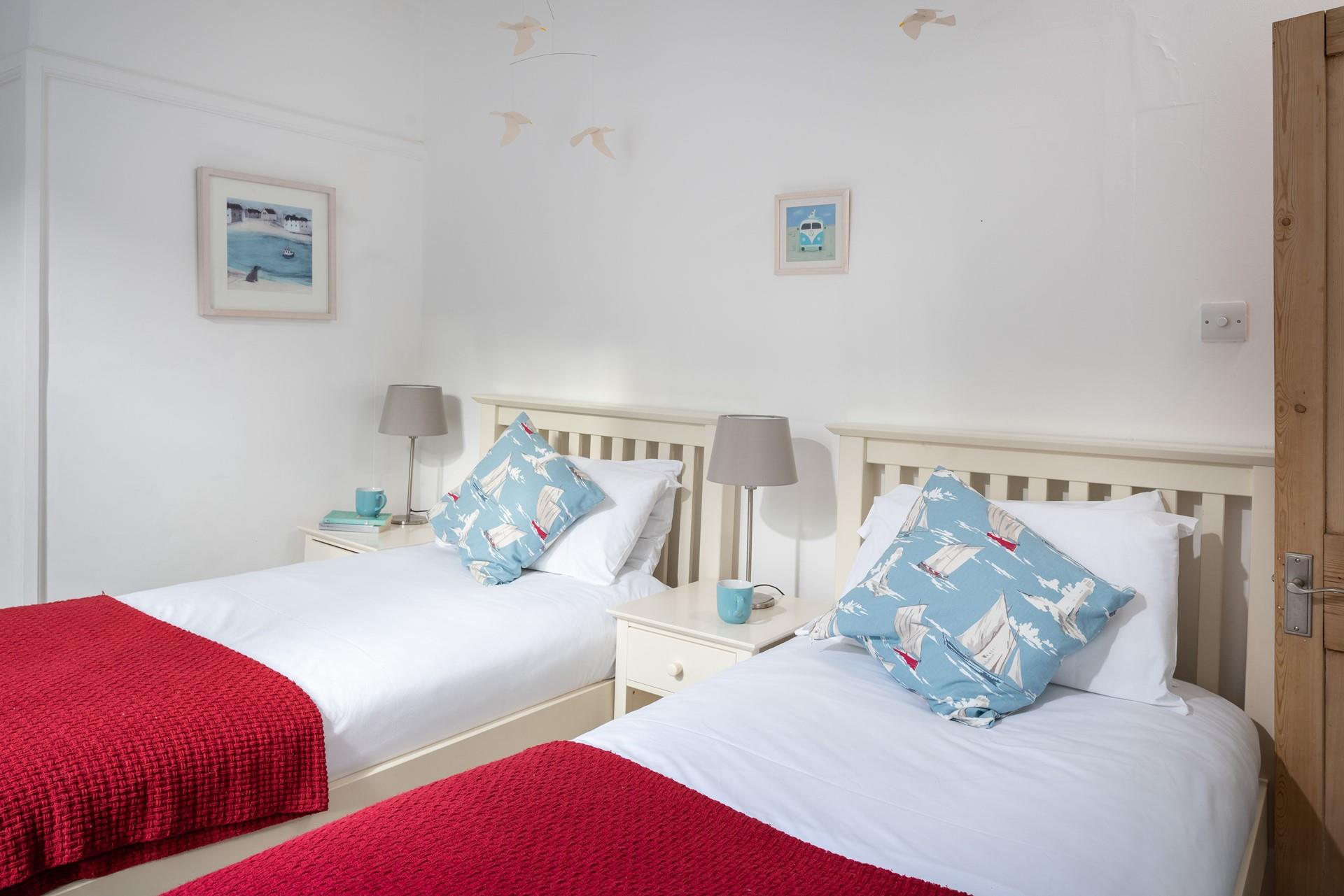 The nautical decor reflects the close proximity to the beach and ocean.