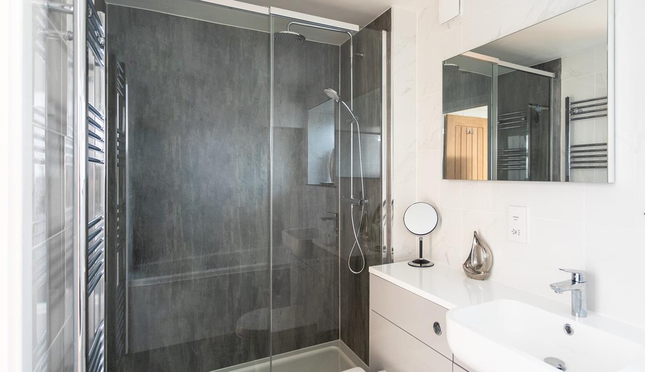 The large walk-in shower is perfect for washing the sand away at the end of the day.