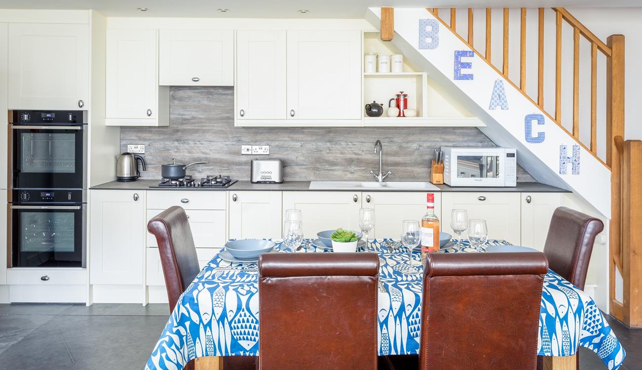 The coastal decor reflects the property's proximity to the sea. 