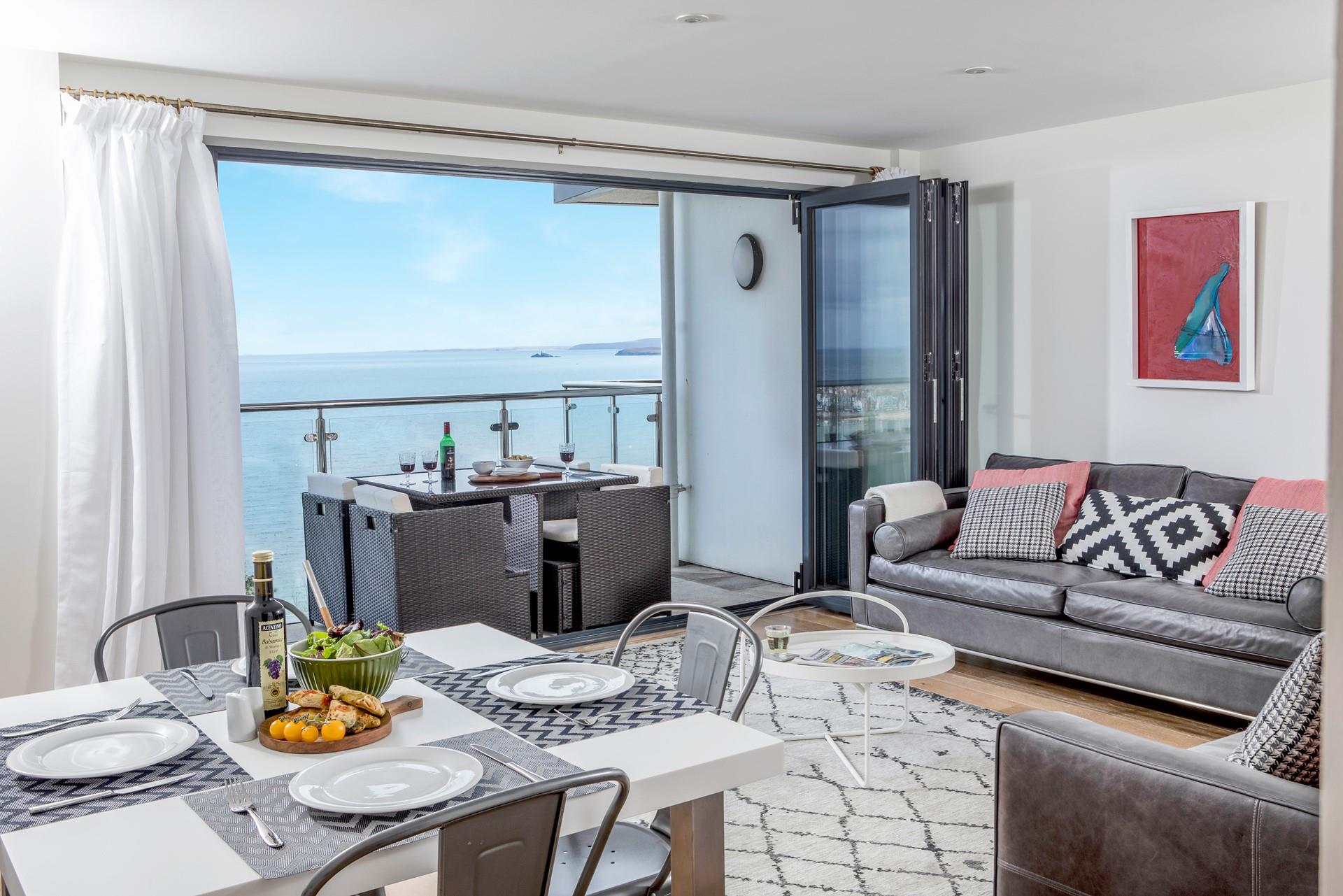 Choose between the stylish dining table or the balcony for dinner.