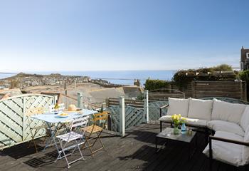 Dine al fresco under the sun with panoramic views over St Ives. 