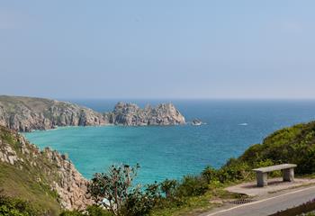 Porthcurno is a beautiful white sandy beach perfect for swimming on sunbathing.