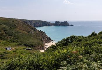 The magnificent Porthcurno beach is a short stroll away.