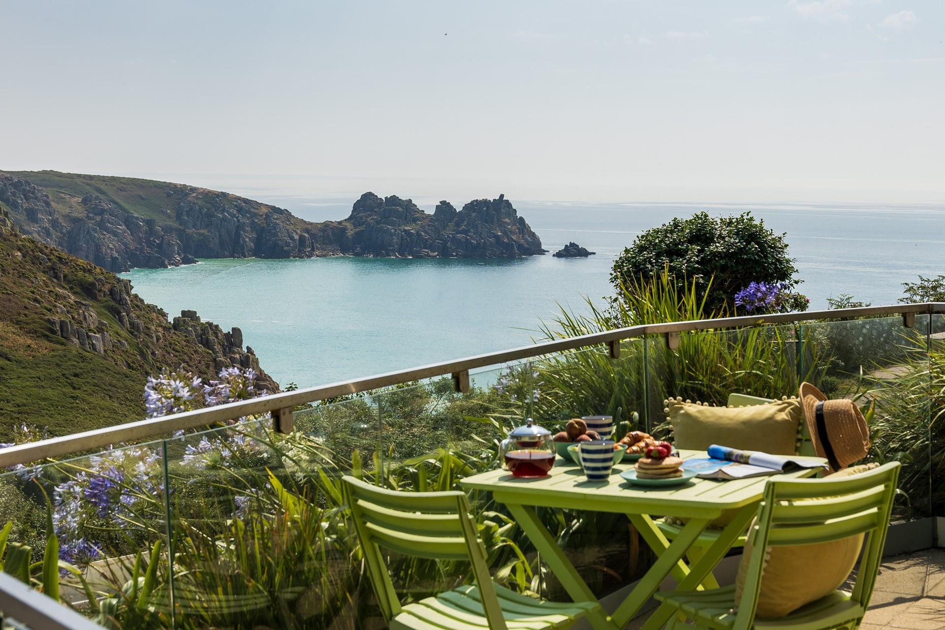 Overlooking the scenic coastline and Porthcurno beach, Logan's Reach is a charming retreat.