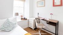 The desk is the perfect spot to open up a magazine or get ready for the day. 