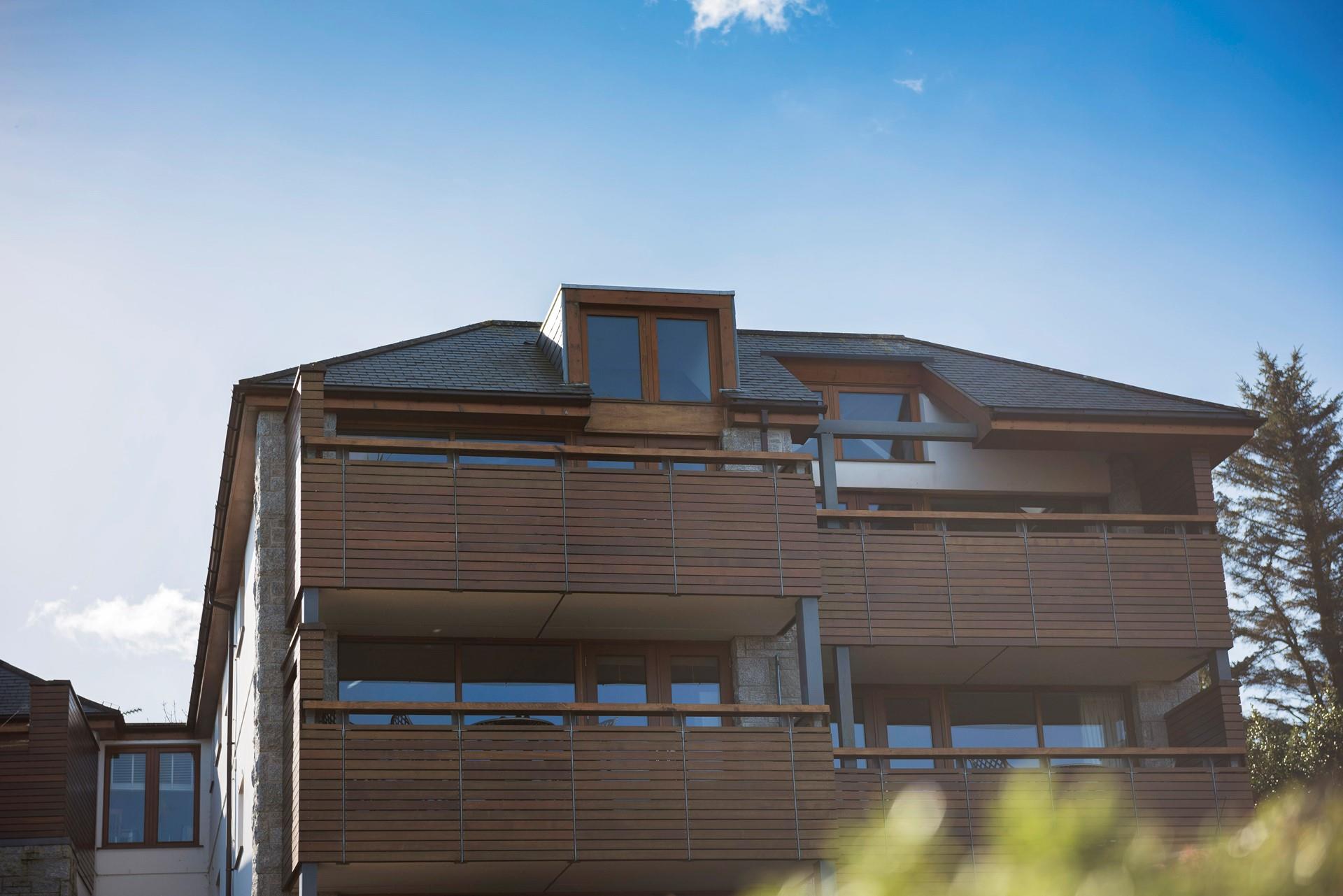 The exterior is contemporary, complimenting the natural landscape beautifully. 