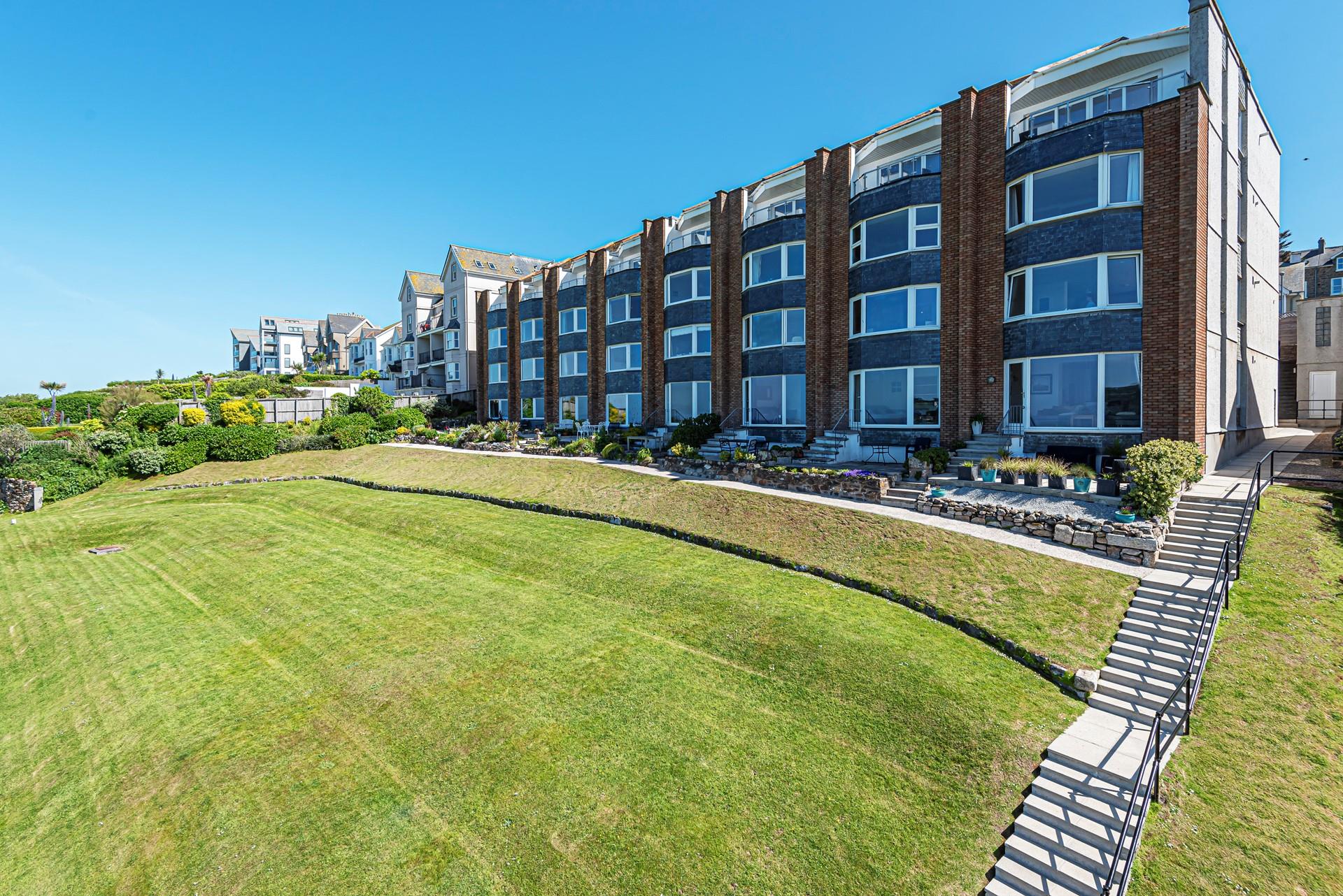 Clearwater has a large lawned area at the front of the apartments.