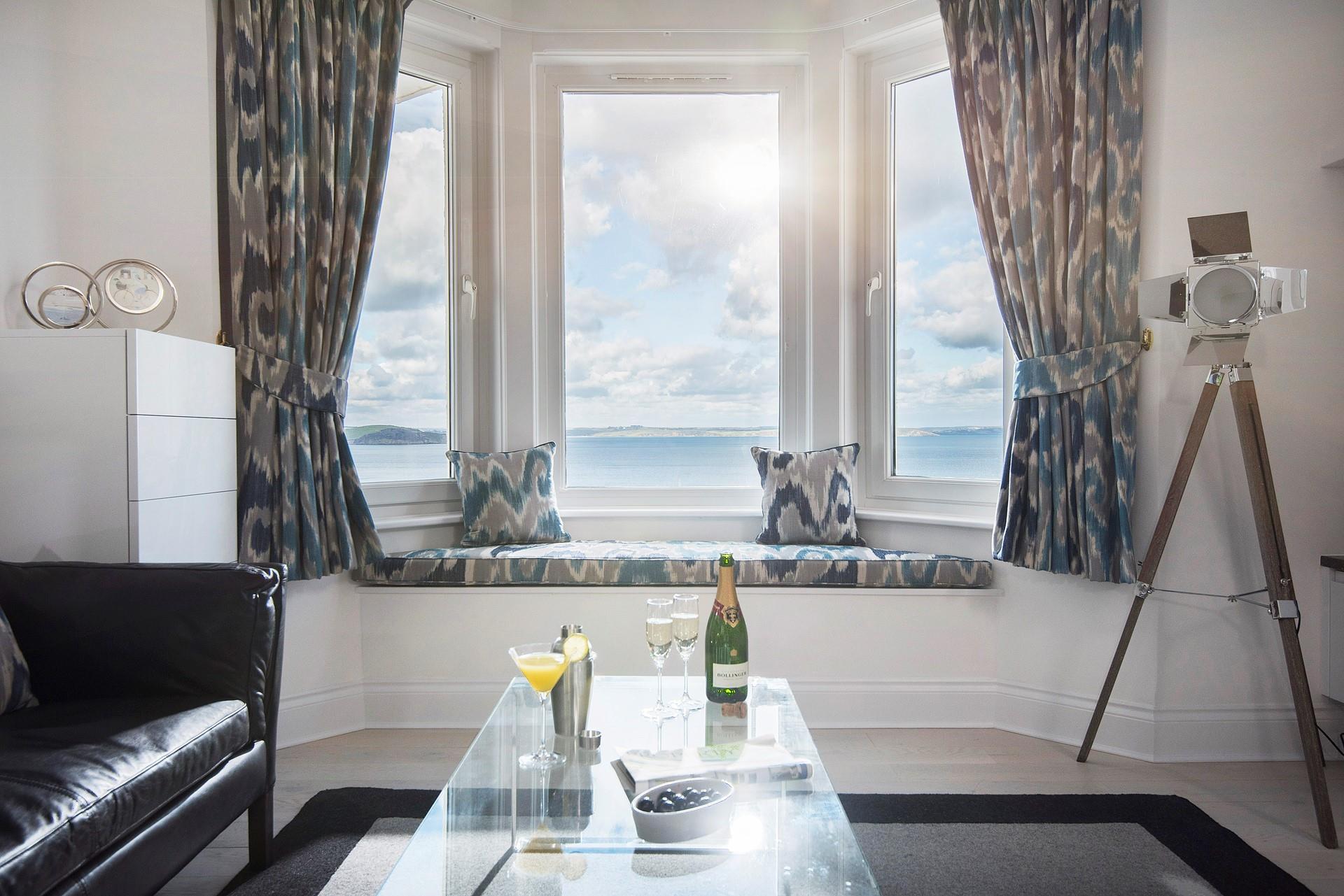 Chic and stylish, the lounge at Pencarrow is a wonderful spot to sit and admire the view. 