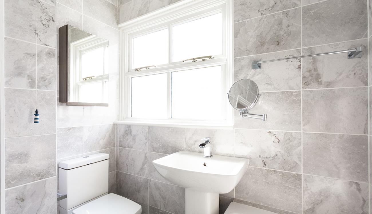 The family bathroom is the perfect space to get ready in the morning.