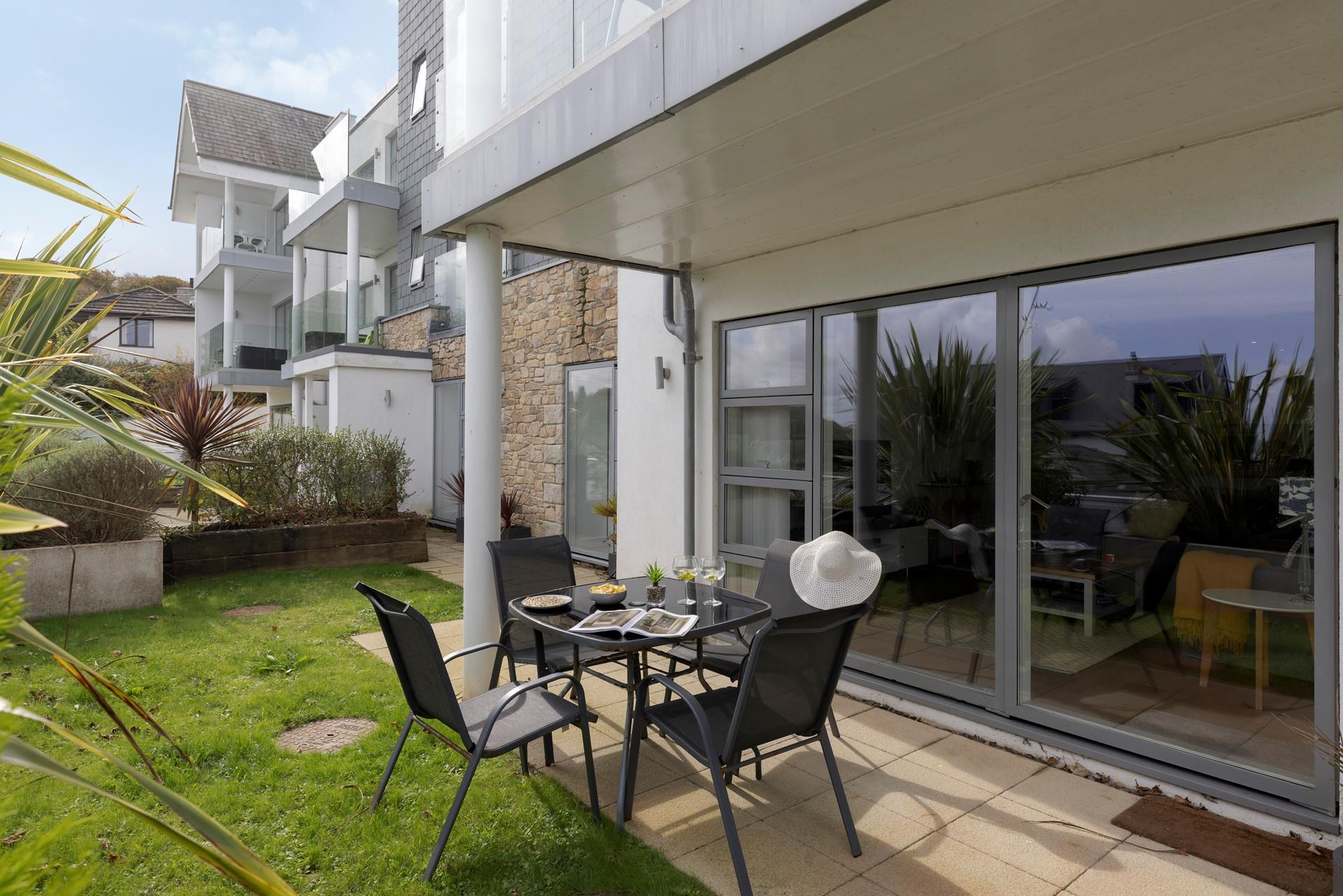 Dine alfresco on the private patio.