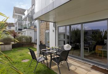 Dine alfresco on the private patio.