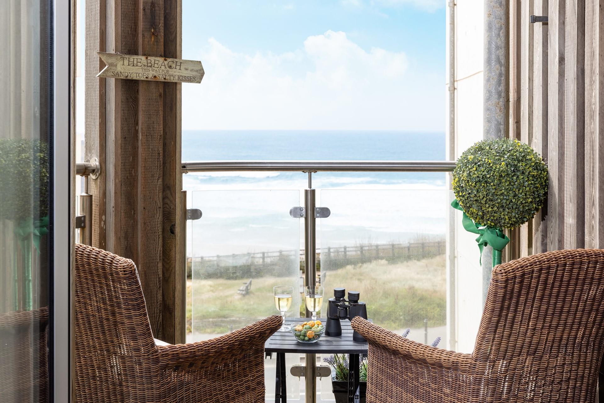 Take in the sea views from the balcony where you can enjoy a glass of your favourite drink whilst watching the surf. 