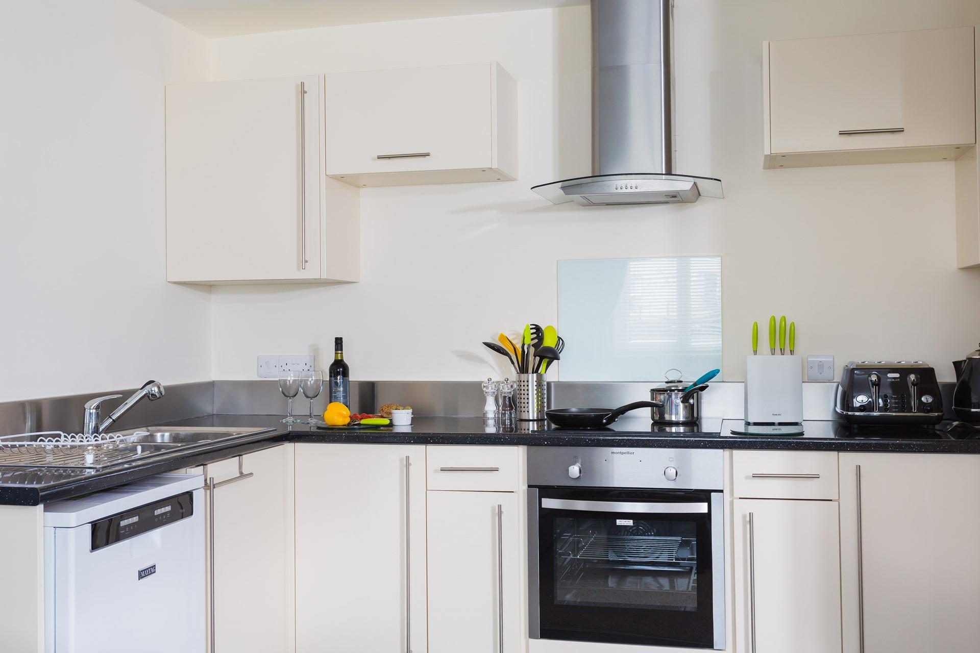 The kitchen is well-equipped and even has a dishwasher, so no arguments over who is doing the dishes after dinner!