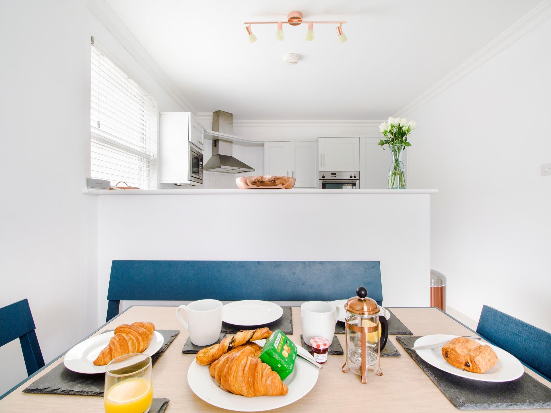 Indulge in a sweet breakfast with pastries from a local bakery and plenty of Cornish butter!