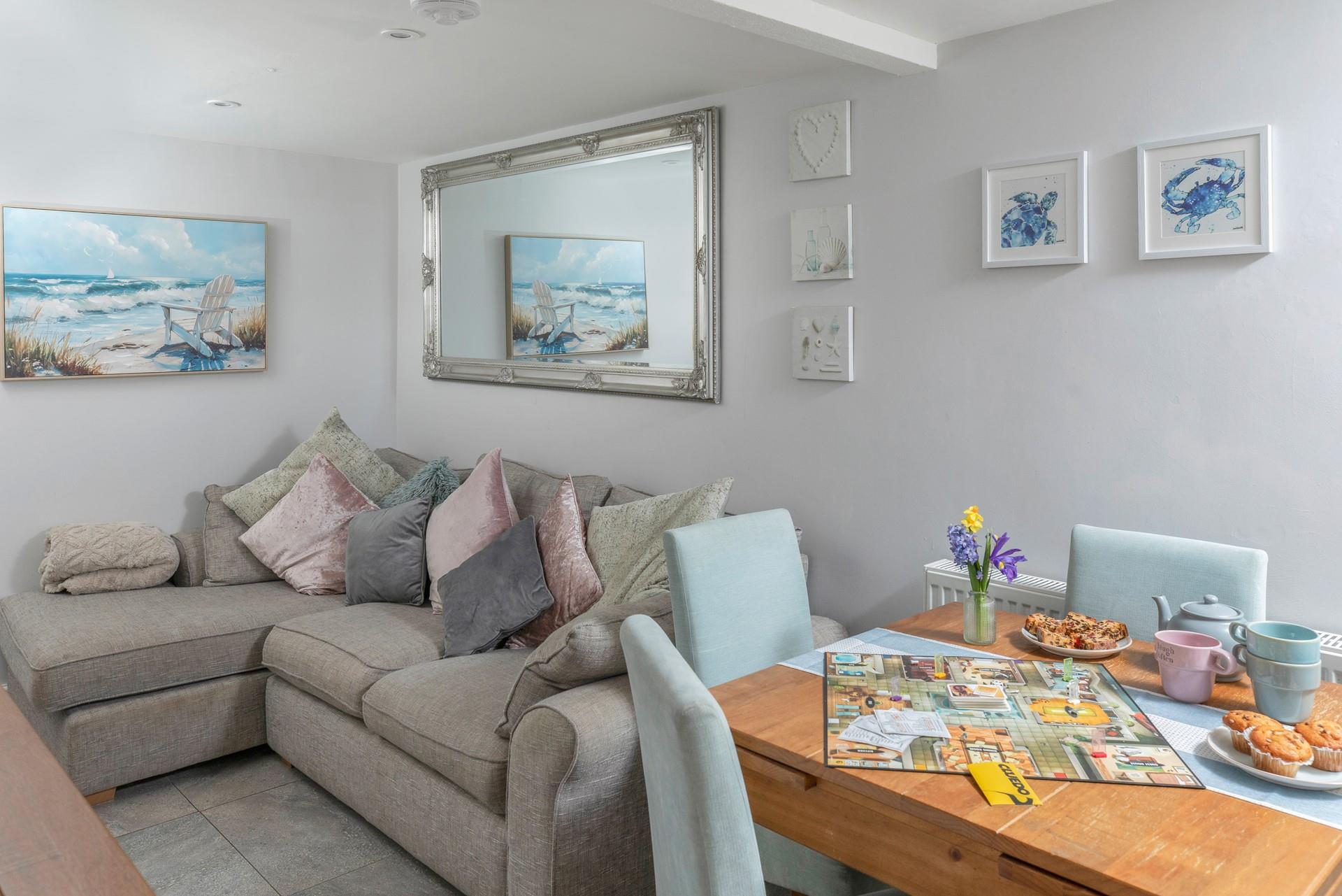 The living area is beautifully decorated with a homely feel.