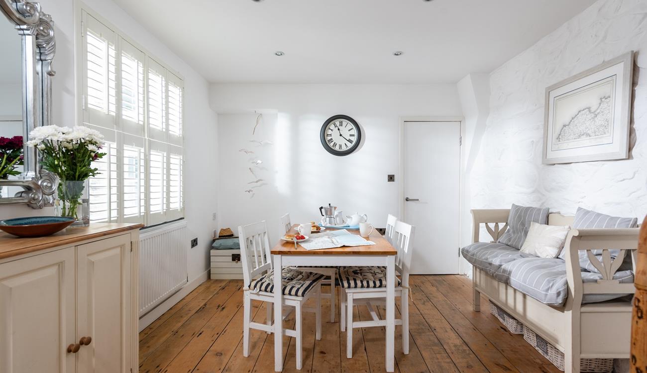 Light and bright, the dining area is a great space to enjoy a hearty breakfast before heading out for the day.