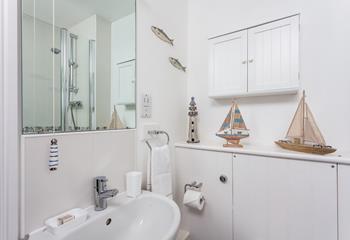 Get ready for a day at the beach in the seaside themed bathroom.