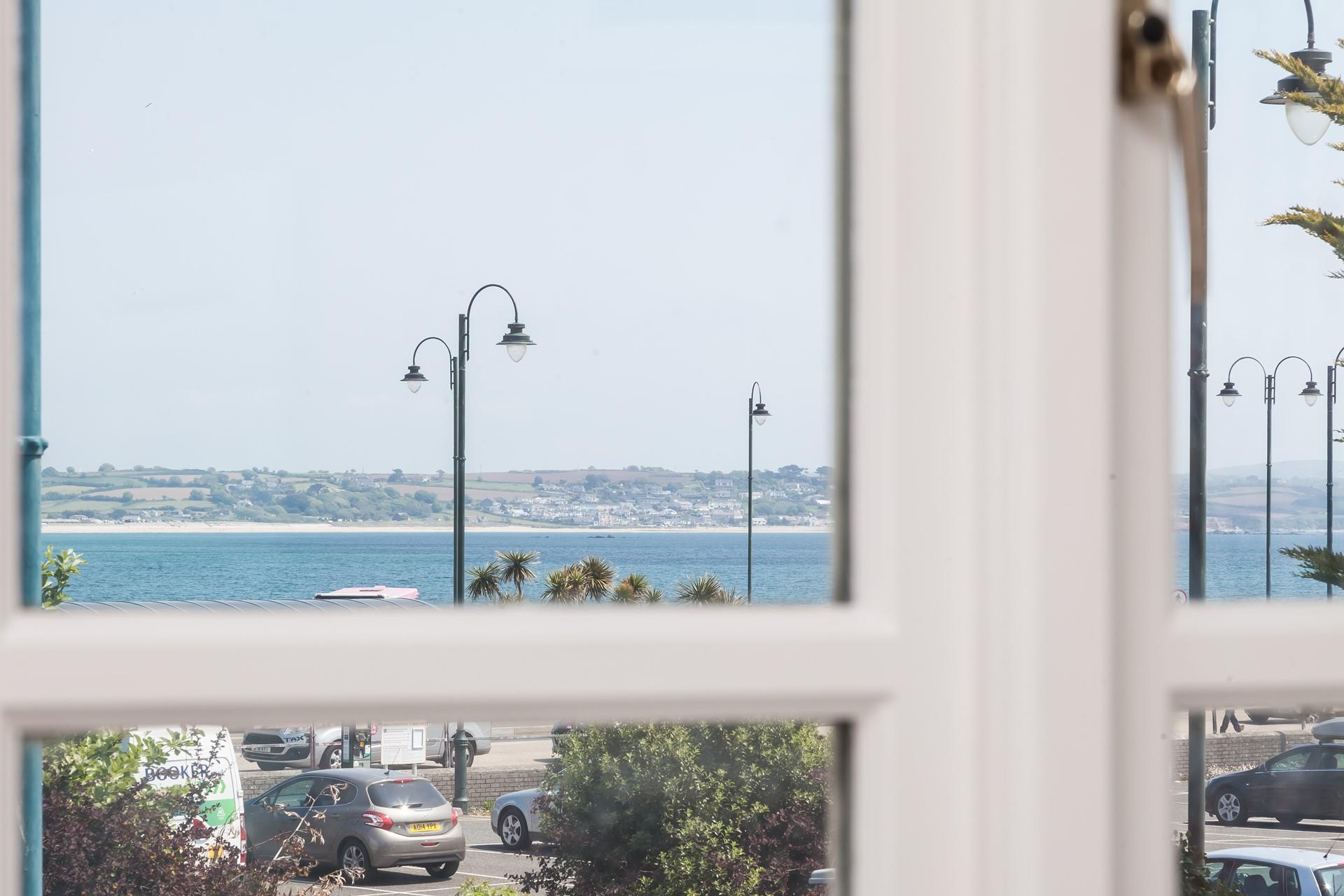 Views from the bedrooms across Mounts Bay towards Marazion. 