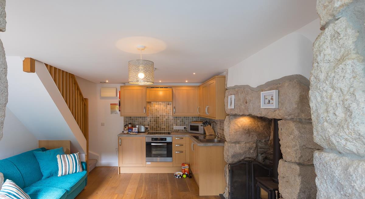 The kitchen has everything you need to cook a delicious meal for two. 