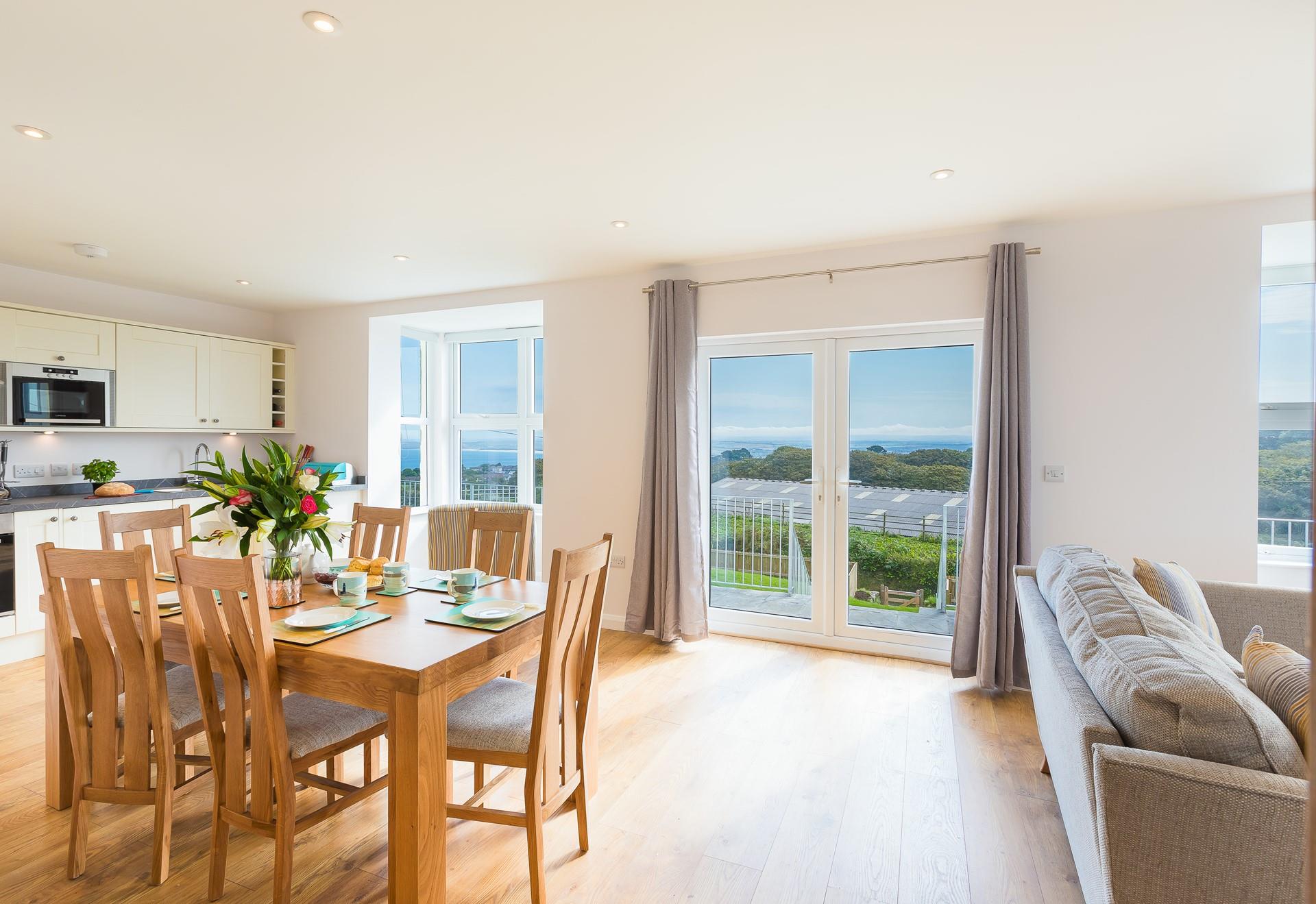 Light and spacious, the living area enjoys views throughout.