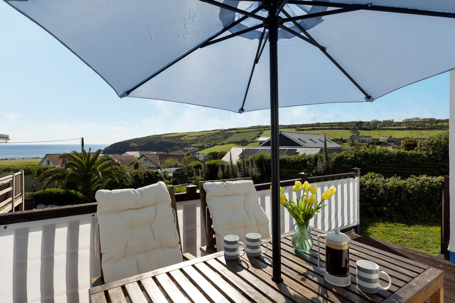 Beach Break has a private decking situated at the front of the house with outstanding views over Praa Sands.