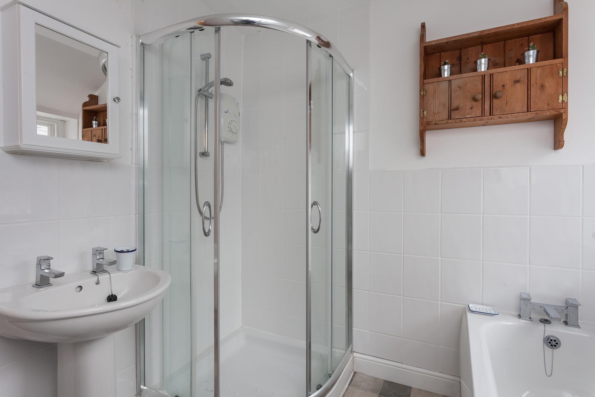 Get ready for the day in the family bathroom.