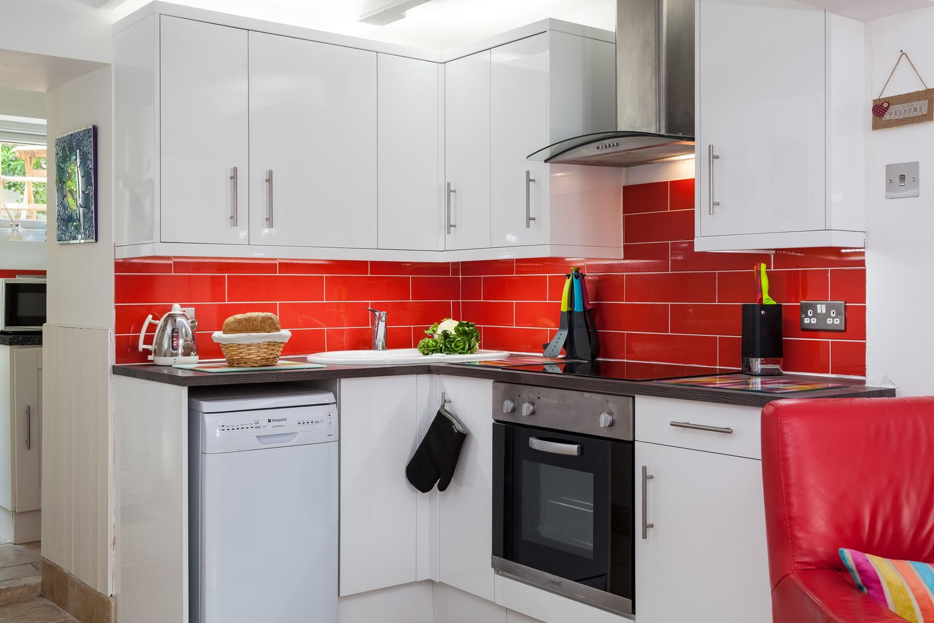 The colourful kitchen is a fun place to whip up delicious meals!