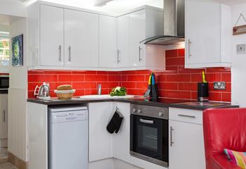 The colourful kitchen is a fun place to whip up delicious meals!