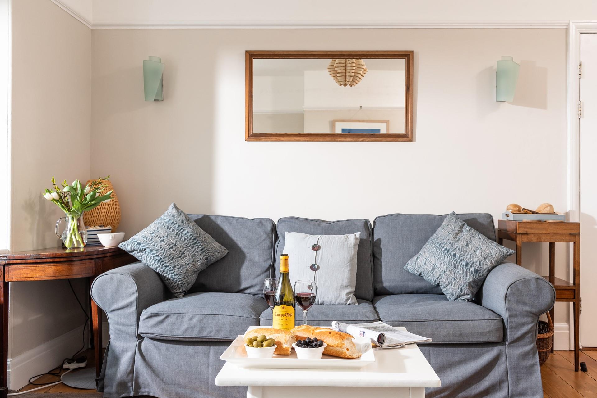 Soft, neutral tones create a calming atmosphere to relax in.