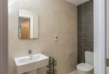 The stylish en suite shower in the double bedroom.