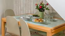 There's seating for six around the dining table.