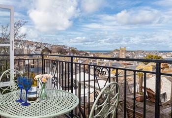 The balcony has views over the rooftops of St Ives stretching as far as the sea.