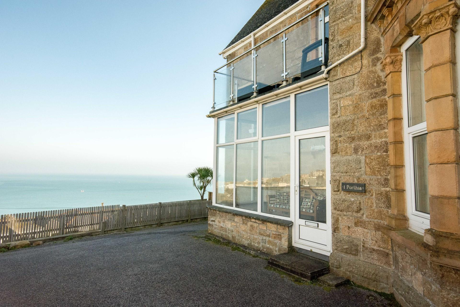 There is parking space on the driveway with a stunning view across St Ives bay.