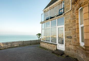 There is parking space on the driveway with a stunning view across St Ives bay.