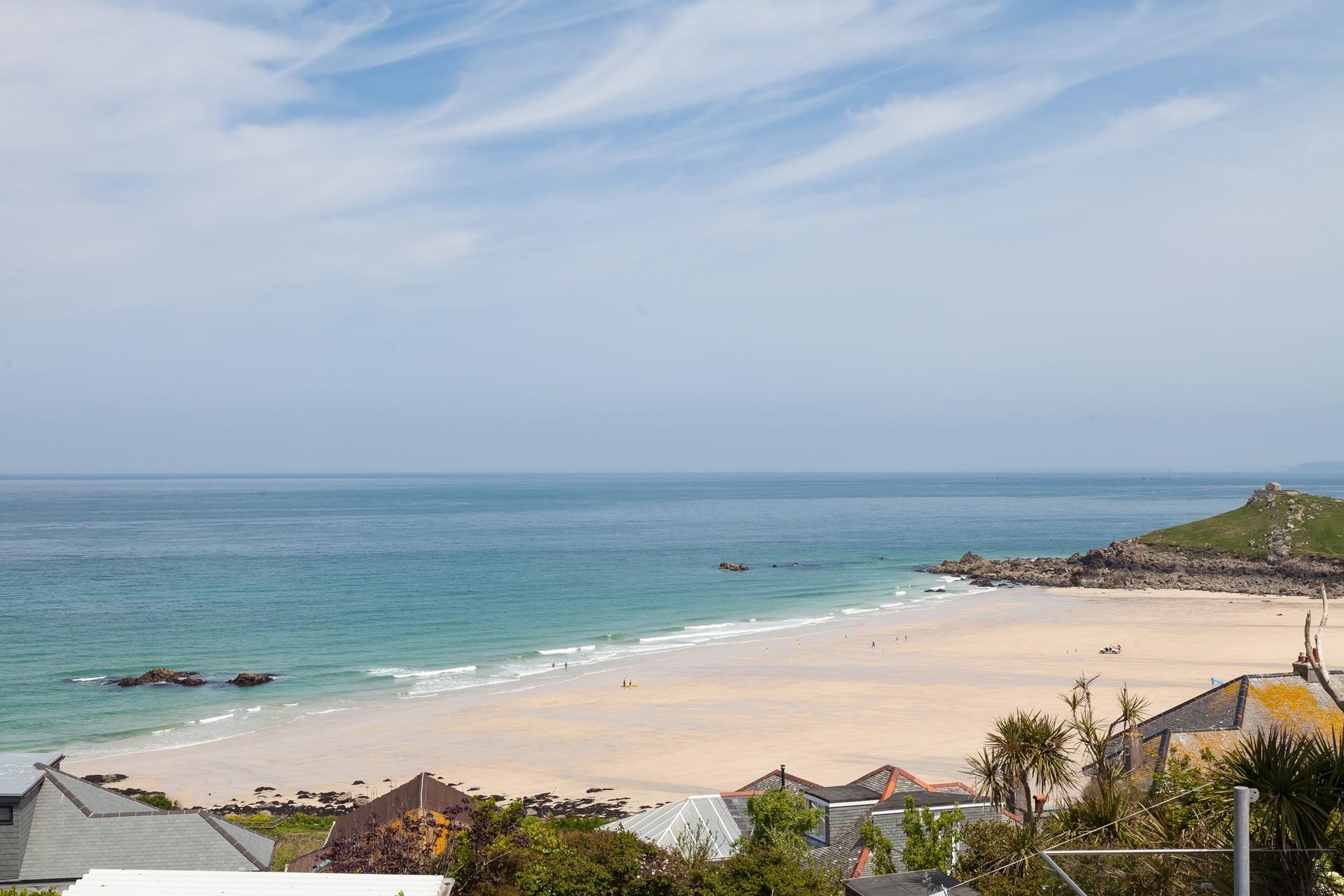 The view for Higher Carthew is stunning and looks over St Ives beach and bay.
