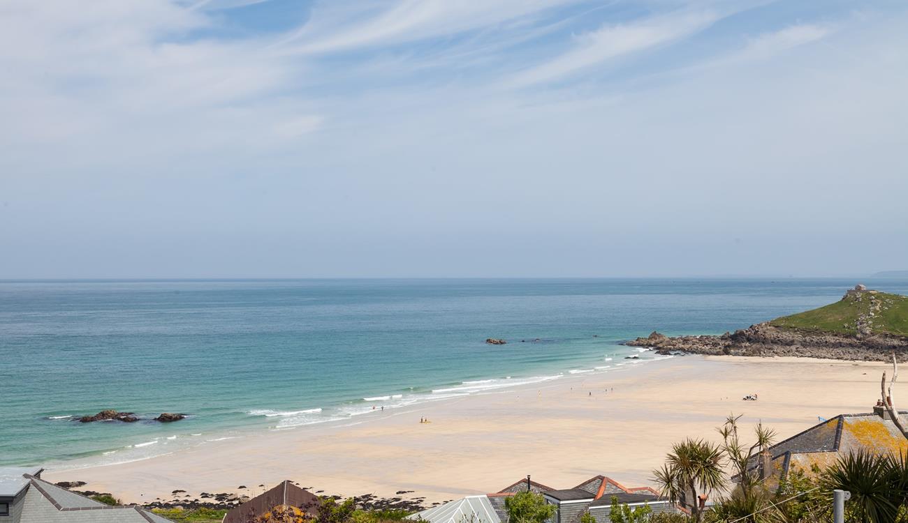 The view for Higher Carthew is stunning and looks over St Ives beach and bay.