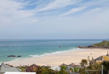The view for Higher Carthew is stunning and looks over St Ives beach and bay.