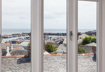Rooftop views out to sea and across Mounts Bay from the open plan sitting/dining room.