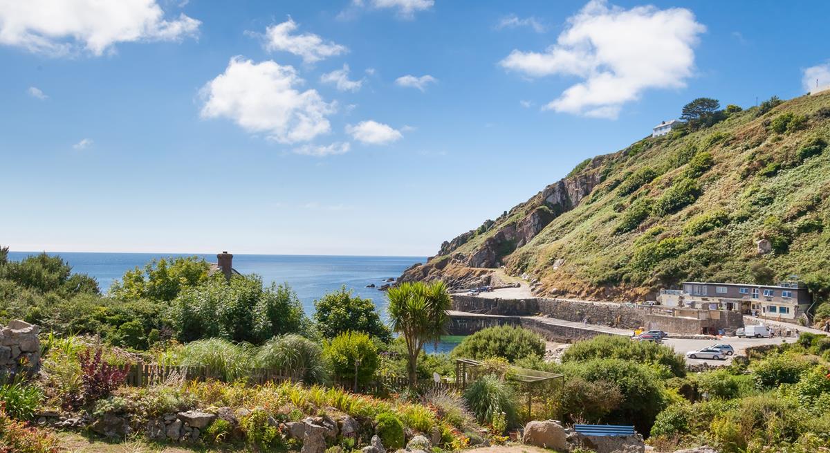 The large garden has unrivalled views of Lamorna Cove.