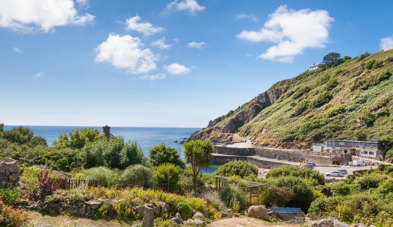 The large garden has unrivalled views of Lamorna Cove.