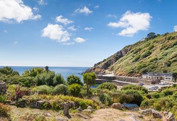 The large garden has unrivalled views of Lamorna Cove.